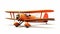 Hyper-realistic Orange Biplane Illustration On White Background