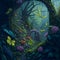 A hyper-realistic painting of a faerie garden with rich colors. AI-Generated.