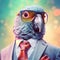 Hyper-realistic Parrot Man In Suit With Glasses: Snailcore Animal Illustration