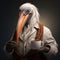 Hyper-realistic Pelican With Coffee Mug Portrait