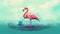 Hyper-realistic Pink Flamingo Illustration In Dark Aquamarine And Red