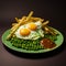 Hyper-realistic Plate Of Eggs And Chips With Mushy Peas