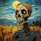 Hyper-realistic Pop-art Fusion: Painted Skeleton In Field Of Wheat