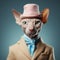 Hyper-realistic Portrait Of Sphyter The Cat In Blue Suit And Pink Hat