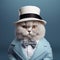 Hyper-realistic Portrait Of A Stylish Cat In Blue Jacket And Hat