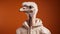 Hyper-realistic Portrait Of A White Ostrich In A Stylish Jacket