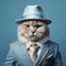 Hyper-realistic Portrait Of A Wildcat In A Stylish Suit And Hat