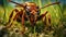 Hyper-realistic Portraiture: Dark Maroon Wasp Standing On Grass