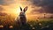 Hyper-realistic Rabbit Illustration In Whimsical Field Setting