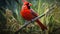 Hyper-realistic Red Cardinal Illustration On Tall Grass Stalk