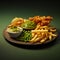 Hyper-realistic Rendering Of Curry And Chips With Mushy Peas