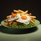 Hyper-realistic Rendering Of Fried Eggs And Chips With Mushy Peas