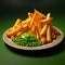 Hyper-realistic Rendering Of Fries, Chips, And Mushy Peas