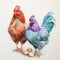 Hyper-realistic Rooster And Chicken Illustration By Jolie Reton Otto