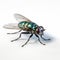 Hyper-realistic Sci-fi Fly On White Surface With Electric Color Schemes