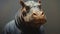 Hyper-realistic Sci-fi Hippo Painting On Grey Background