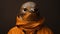Hyper-realistic Sci-fi Orange Jacket With Bird Portrait