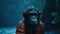 Hyper-realistic Sci-fi Primate In Red Coat: Junglepunk Rain