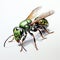 Hyper-realistic Sci-fi Wasp Drawing: Green And Black Technological Design