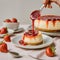 hyper-realistic shot of strawberry jam applied on cheesecake with a spoon - 1