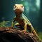 Hyper-realistic Skink Image With Green Lizard On Tree Trunk