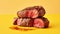 Hyper Realistic Steak Photography On Vibrant Yellow Background