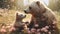 Hyper realistic super cute mama bear hugging baby bear. Happy mother\\\'s day greeting card concept. AI generated image