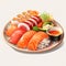 Hyper-realistic Sushi Plate With Condiments - Detailed Animal Illustrations