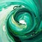 Hyper-realistic Swirling Green And Teal Abstract Oil Painting