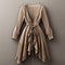 Hyper Realistic Taupe Cardigan Dress With Intricate Cut-outs