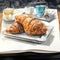 Hyper-realistic Urban Sketch Of Croissants On A Bar Plate