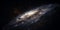 Hyper-realistic view of the Andromeda galaxy, deep space details in high resolution, black space background.