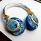 Hyper-realistic Water Painting Of Beats Headphones In Blue And Gold