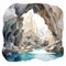 Hyper Realistic Watercolor Cave With Mountains On White Background