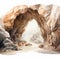 Hyper Realistic Watercolor Cave Painting With Mountains
