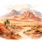 Hyper Realistic Watercolor Desert Scene With Mountains