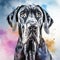 Hyper-realistic Watercolor Great Dane Illustration On Blue Background