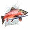 Hyper-realistic Watercolor Illustration Of A Jumping Red Salmon