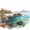 Hyper Realistic Watercolor Illustration Of Ocean And Rocks
