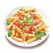 Hyper-realistic Watercolor Illustration Of Radiatori Pasta With Tomatoes And Basil