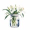 Hyper-realistic Watercolor Illustration Of White Lilies In A Glass Vase