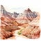 Hyper Realistic Watercolor Painting Of Badlands Canyons