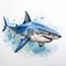 Hyper-realistic Watercolor Painting Of A Blue Great White Shark