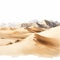 Hyper Realistic Watercolor Painting Of Desert Landscape With Mountains