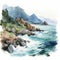 Hyper Realistic Watercolor Painting: Ocean And Mountains