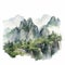 Hyper Realistic Watercolor Scenic Painting Of Guangming Mountains