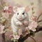 Hyper-realistic White Mouse In Pink Blossom Tree Illustration