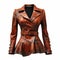 Hyper Realistic Women\\\'s Leather Jacket With Belt - Dark Orange