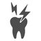 Hyper sensitive teeth solid icon. Sick tooth and lightning symbol, glyph style pictogram on white background. Dentistry