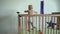 Hyperactive baby boy moving in crib. Alone child have fun in bed. Gimbal motion